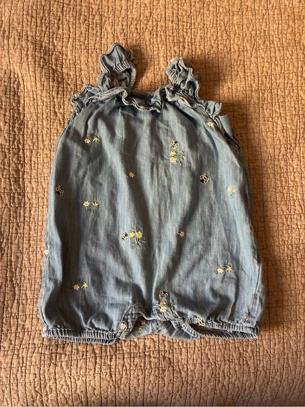 GAP Light Blue Chambray Tank One-Piece with Yellow Floral Embroidery